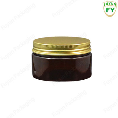 Lọ miệng rộng màu hổ phách 3,5 Oz bằng nhựa với nắp nhôm
