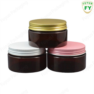 Lọ miệng rộng màu hổ phách 3,5 Oz bằng nhựa với nắp nhôm