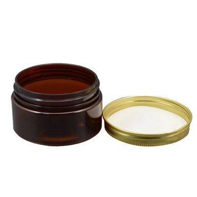 Lọ miệng rộng màu hổ phách 3,5 Oz bằng nhựa với nắp nhôm